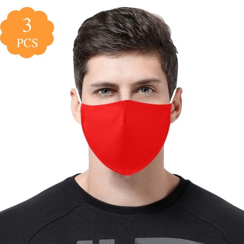 Merry Christmas Red Solid Color 3D Mouth Mask with Drawstring (Pack of 3 & 6 Filters Included) (Model M04)