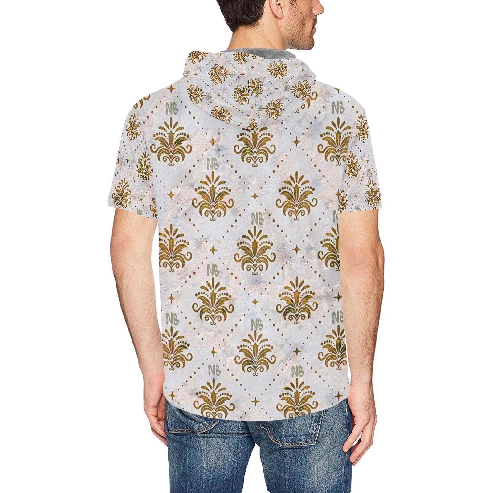 Gold Royal Pattern by Nico Bielow All Over Print Short Sleeve Hoodie for Men (Model H32)