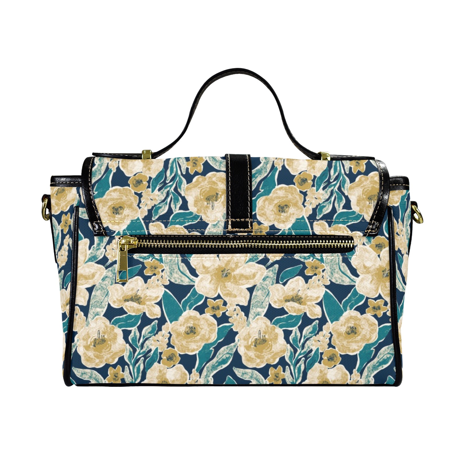 Painted Flowers Multi-Function Satchel-Black (Model 1740)