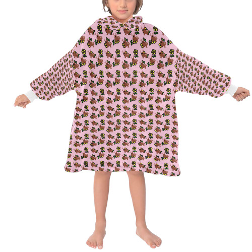 cute deer pattern pink Blanket Hoodie for Kids