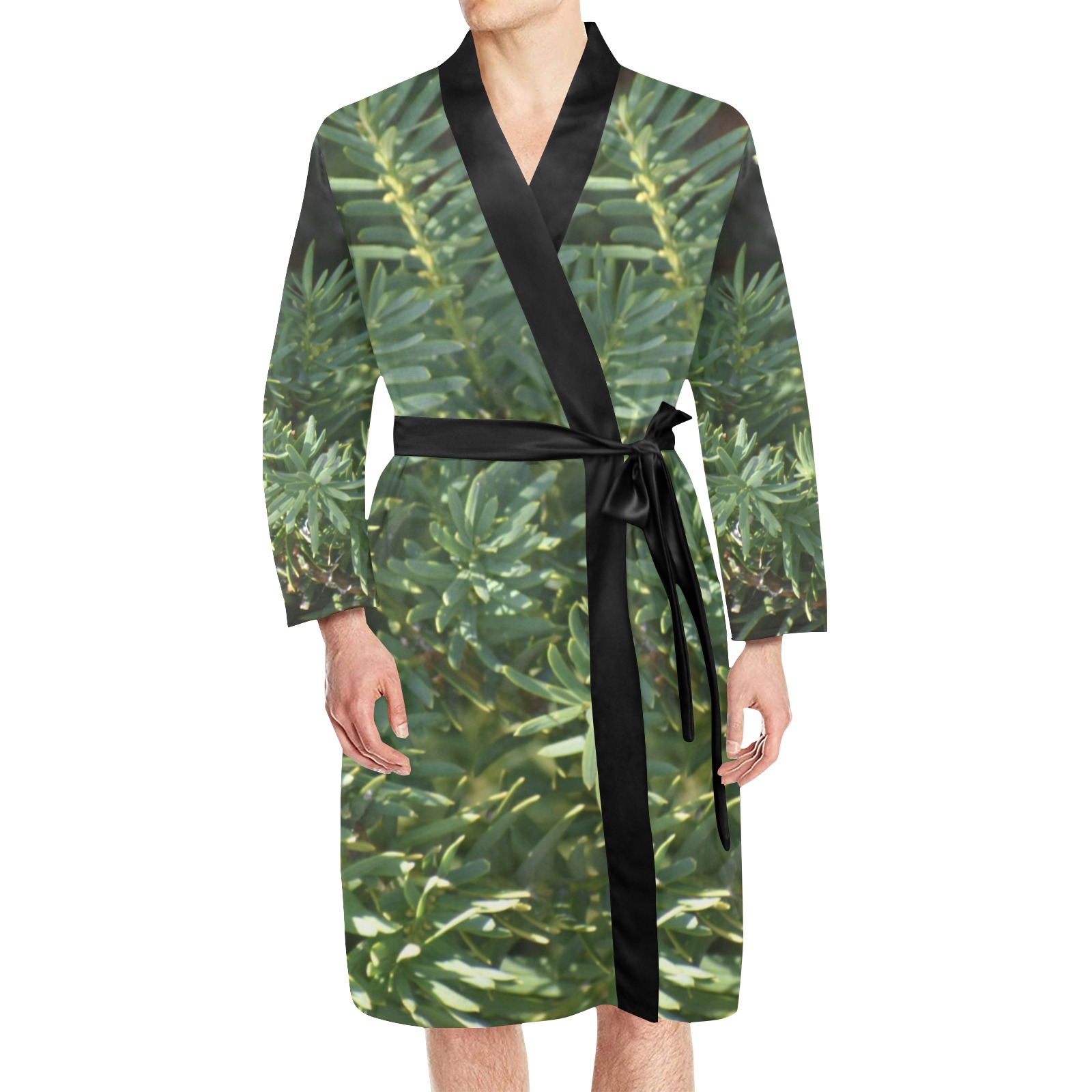 Pine Forest Men's Long Sleeve Belted Night Robe (Model H56)