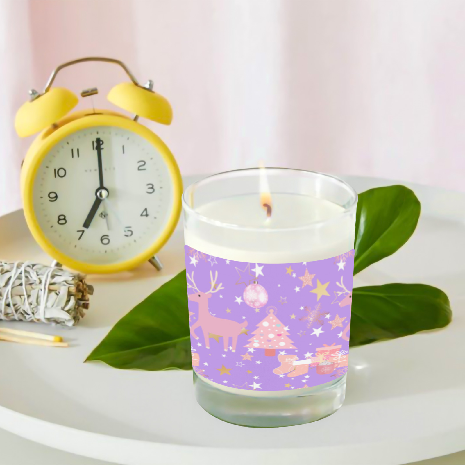 Pink and Purple and Gold Christmas Design Transparent Candle Cup (Jasmine)