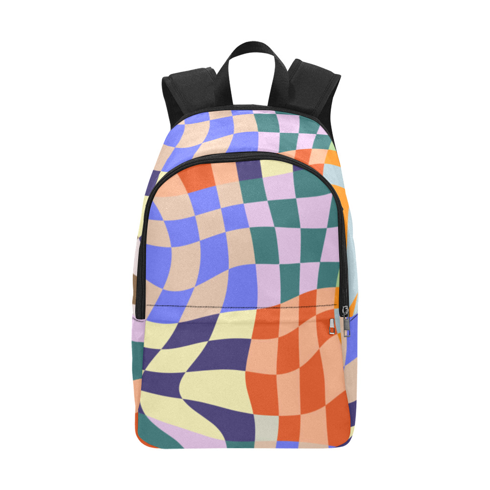 Wavy Groovy Geometric Checkered Retro Abstract Mosaic Pixels Fabric Backpack for Adult (Model 1659)