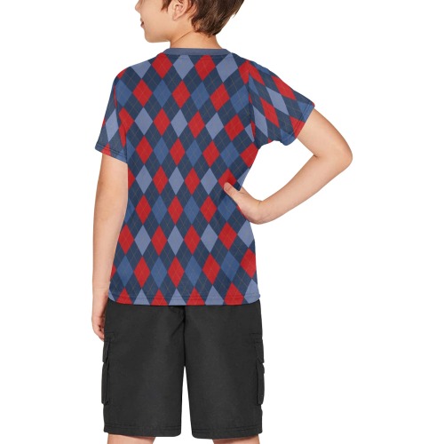 Blue and Red Argyle Big Boys' All Over Print Crew Neck T-Shirt (Model T40-2)