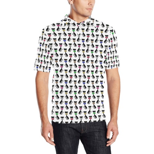 Black Cats Wearing Bow Ties Men's All Over Print Polo Shirt (Model T55)