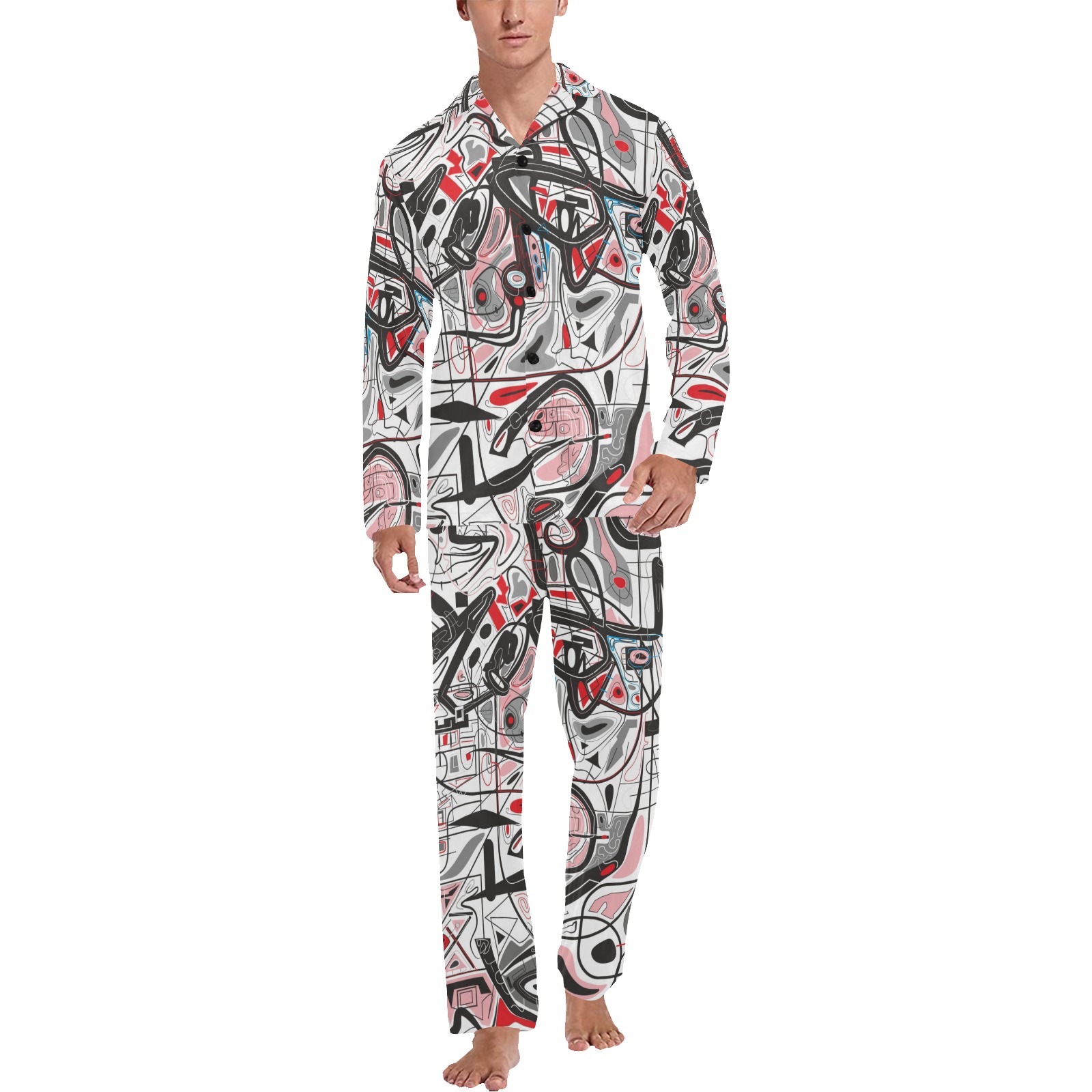 Model 2 Men's V-Neck Long Pajama Set