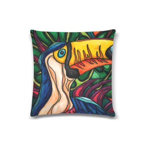 Bright toucan bird in jungle Custom Zippered Pillow Case 16"x16"(Twin Sides)