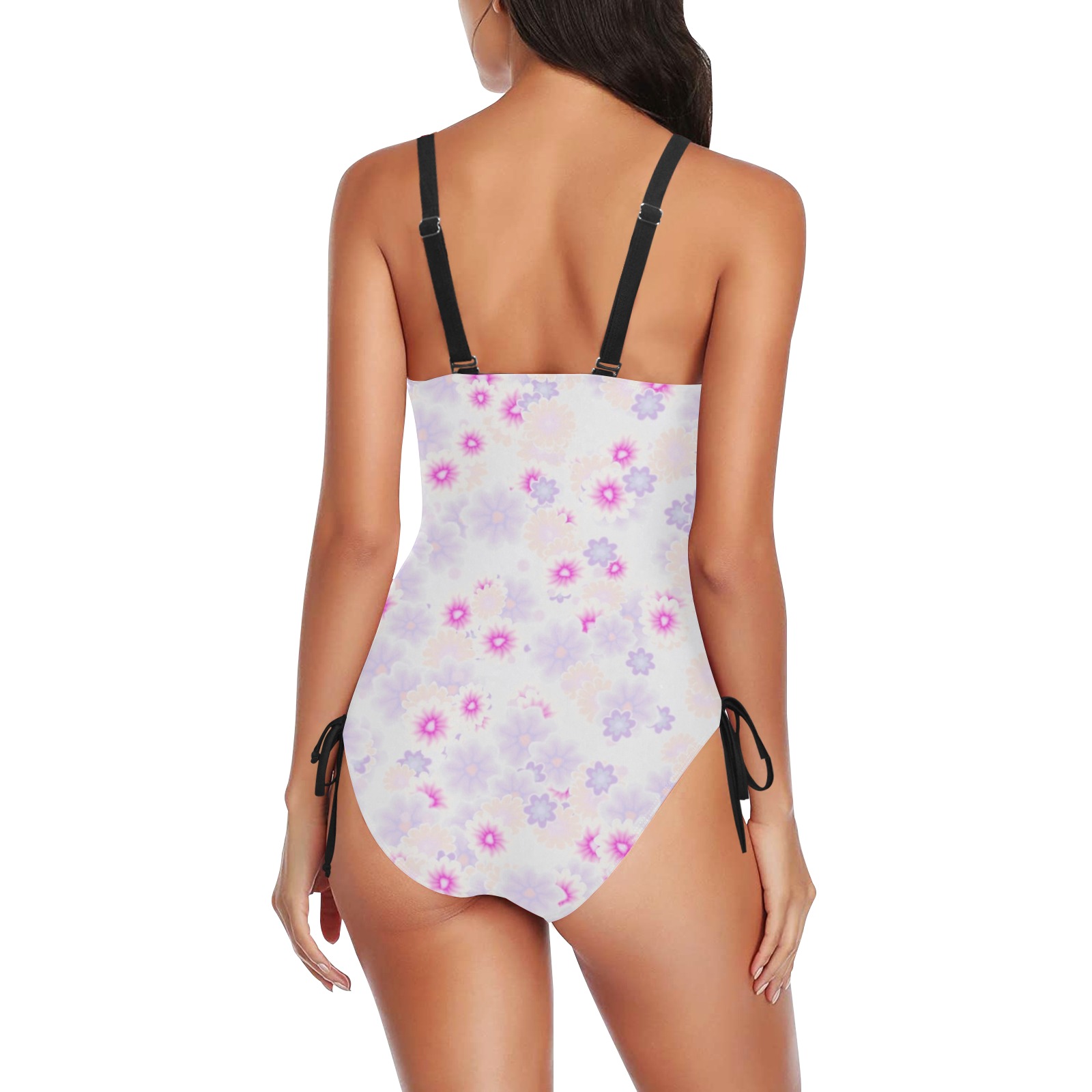 flower bomb 5 rb Drawstring Side One-Piece Swimsuit (Model S14)