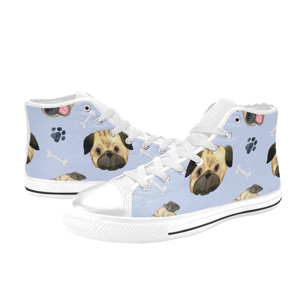 Pugs on Pastel Blue Background Women's Classic High Top Canvas Shoes (Model 017)