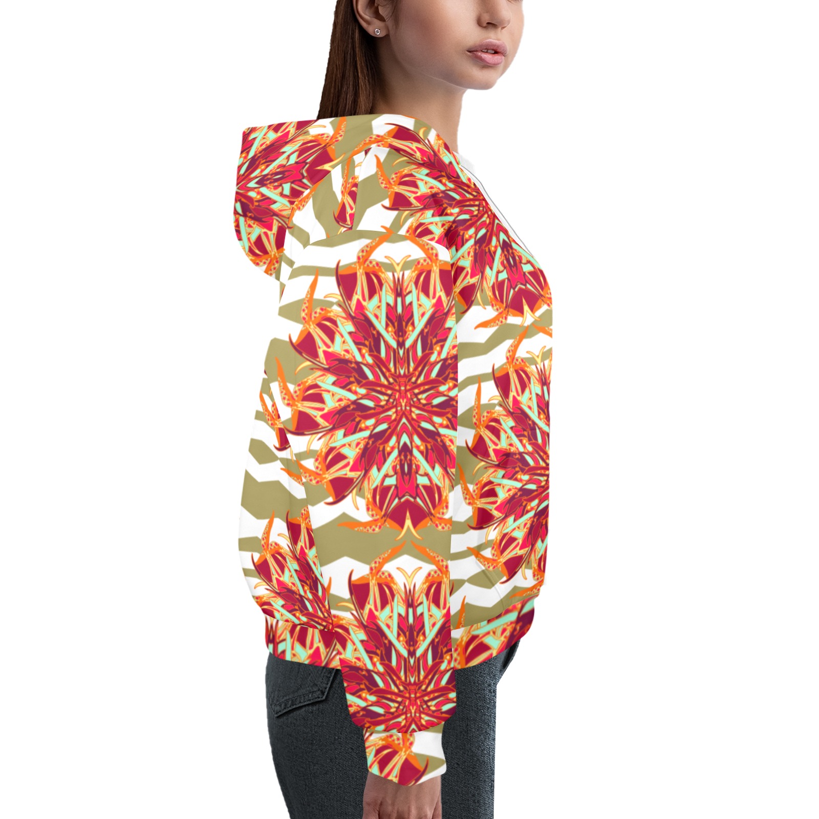 tropical bohemian psy paradise bird orchid Women's All Over Print Hoodie (Model H61)