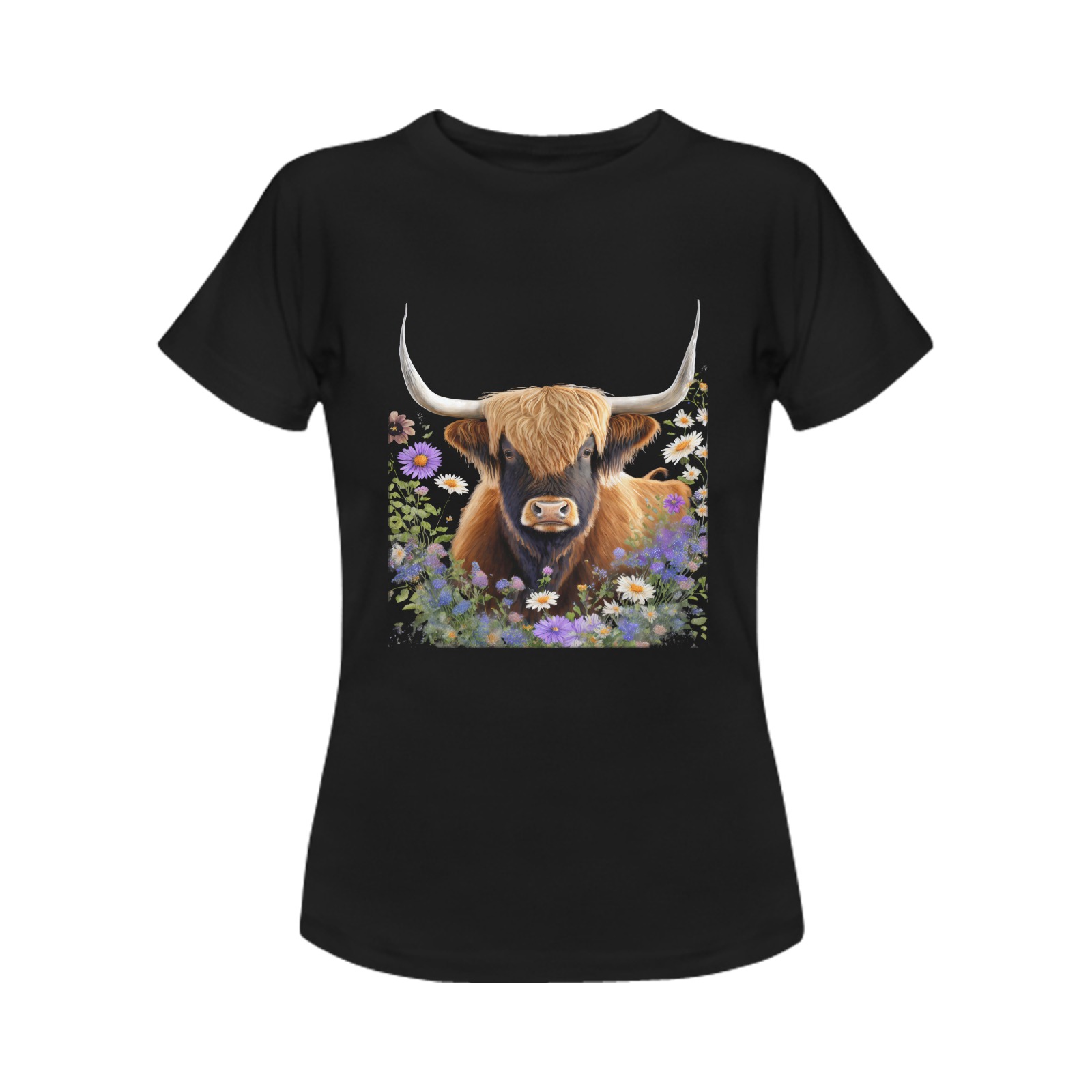 highland cow  against a black background Women's T-Shirt in USA Size (Front Printing Only)