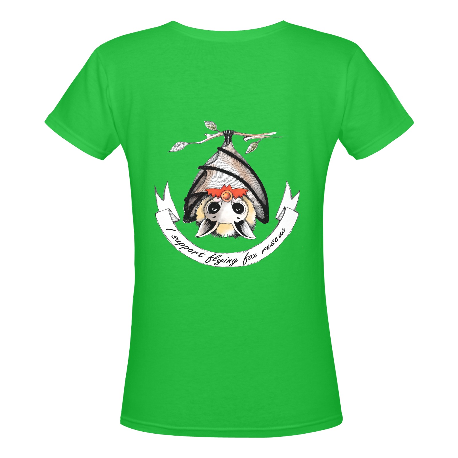 Ladies green v-neck I support flying-foxes Women's Deep V-neck T-shirt (Model T19)