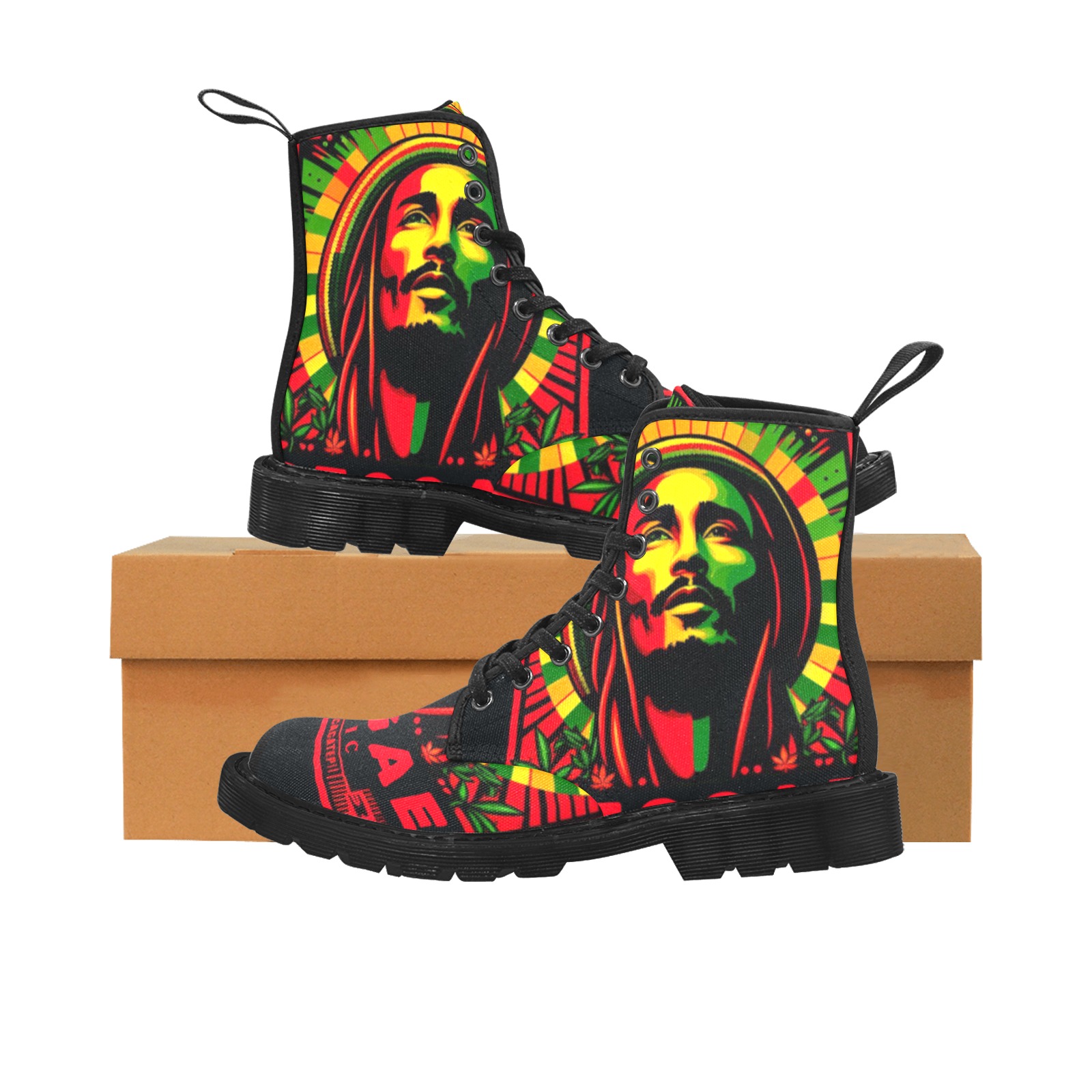 I LOVE REGGAE Martin Boots for Women (Black) (Model 1203H)