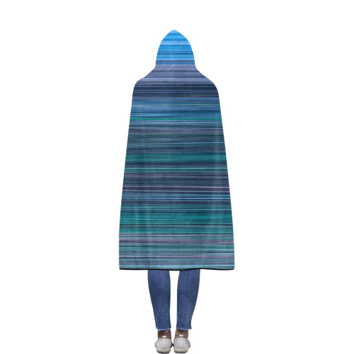 Abstract Blue Horizontal Stripes Flannel Hooded Blanket 56''x80''
