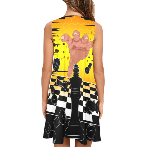 Chess Master Sleeveless A-Line Pocket Dress (Model D57)