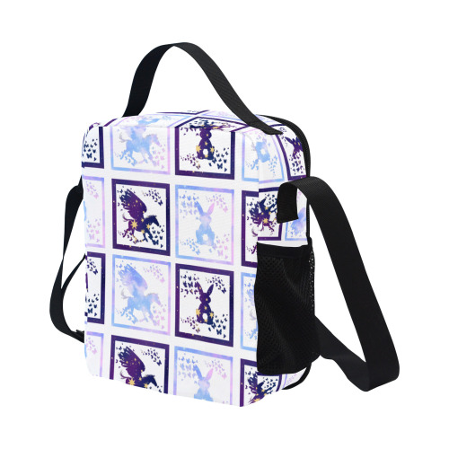 Bunny and Pegasus Together in Blue Patchwork Design All Over Print Crossbody Lunch Bag for Kids (Model 1722)