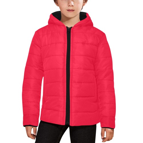color Spanish red Kids' Padded Hooded Jacket (Model H45)