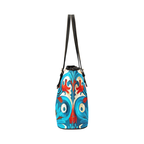 folklore motifs bag Leather Tote Bag/Small (Model 1651)