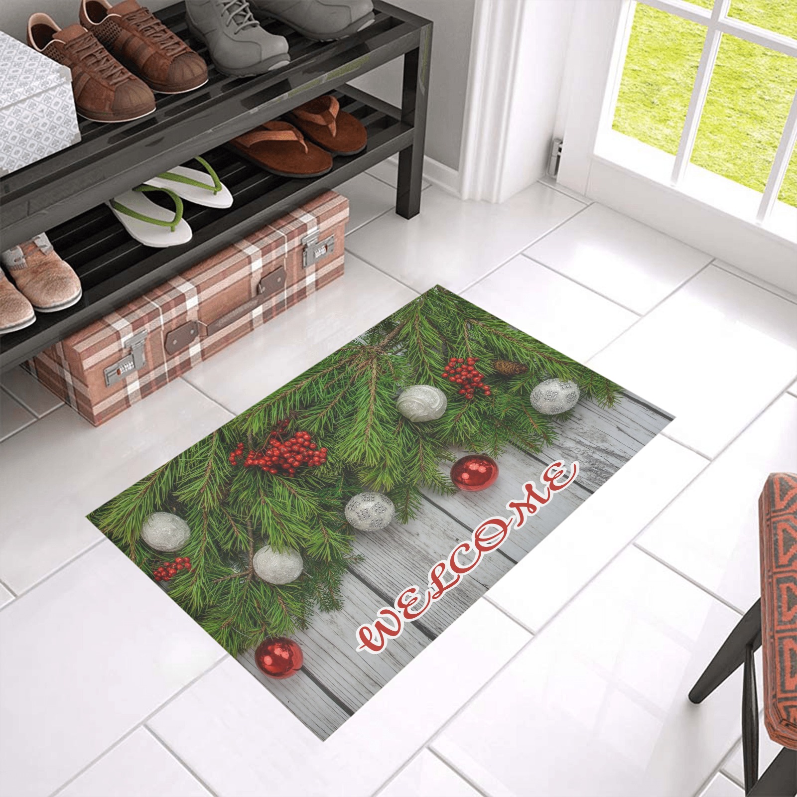 welcome Christmas Azalea Doormat 24" x 16" (Sponge Material)