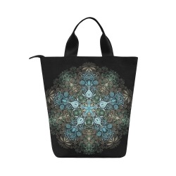 Baroque Garden Watercolor Turquoise Mandala Nylon Lunch Tote Bag (Model 1670)