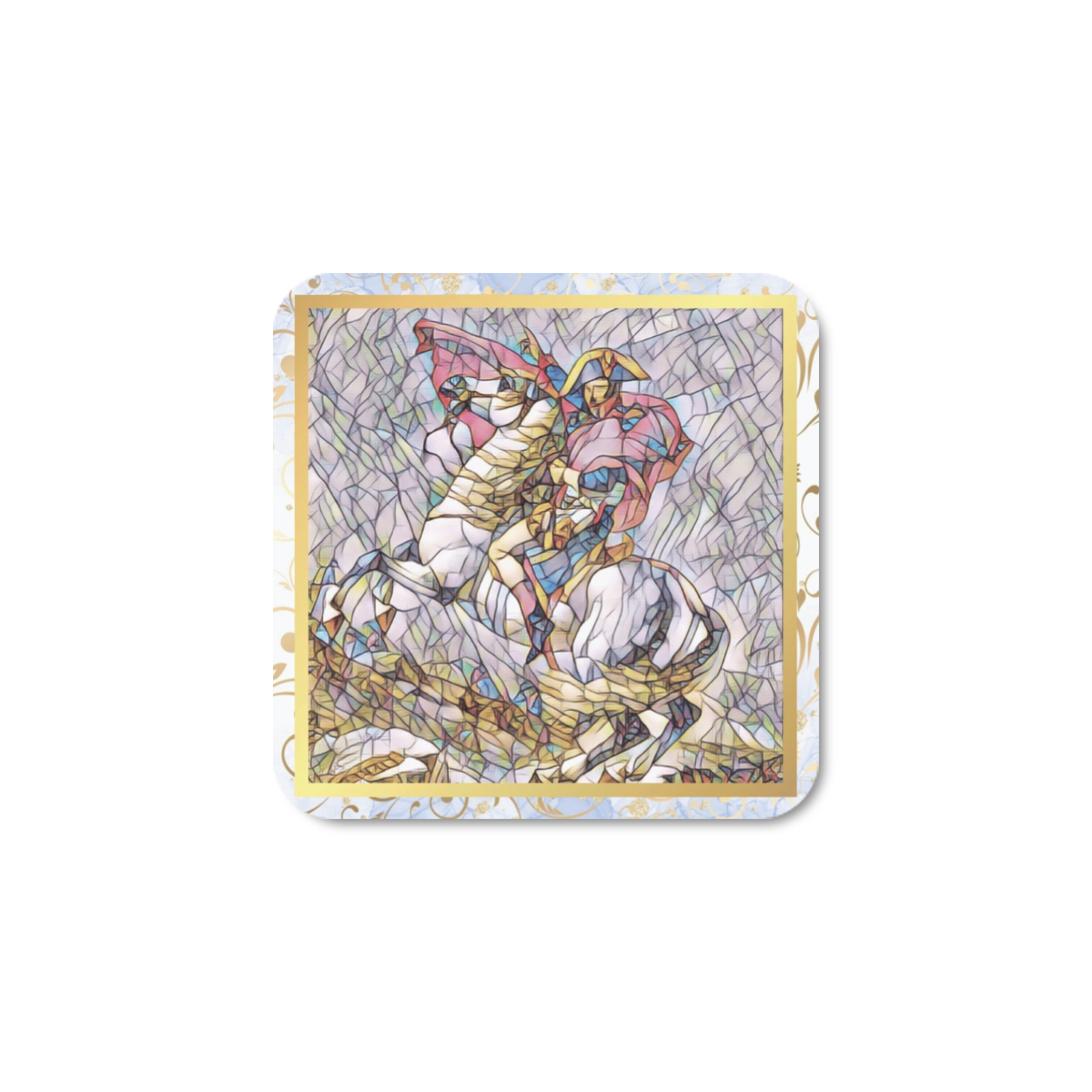 Second Remastered Version of Napoleon Crossing The Alps by Jacques-Louis David Square Fridge Magnet