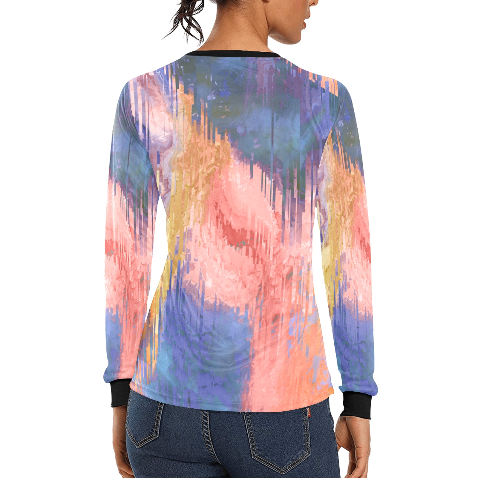 Modern pastel striped Women's All Over Print Long Sleeve T-shirt (Model T51)