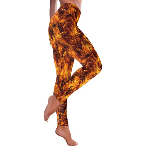 Fire and Flames Pattern Women's Low Rise Leggings (Invisible Stitch) (Model L05)
