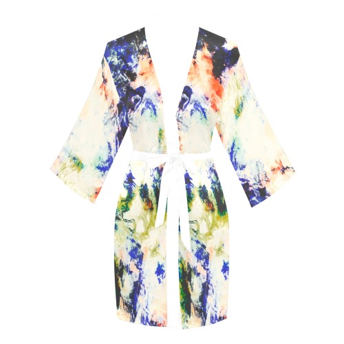 Modern watercolor colorful marbling Long Sleeve Kimono Robe