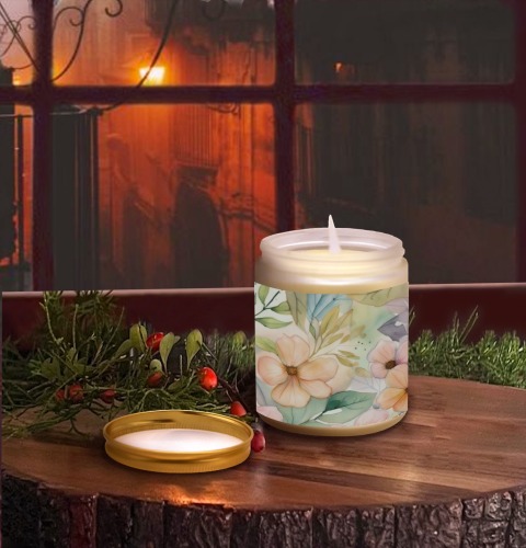 Watercolor Floral 1 Frosted Glass Candle Cup - Large Size (Lavender&Lemon)