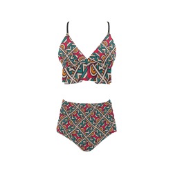 Geometric Abstract - Repper Ruffle Hem Bikini Swimsuit (Model S35)