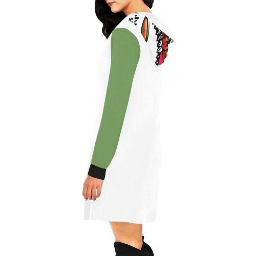 Women's Hoodie Dress Olive/White All Over Print Hoodie Mini Dress (Model H27)