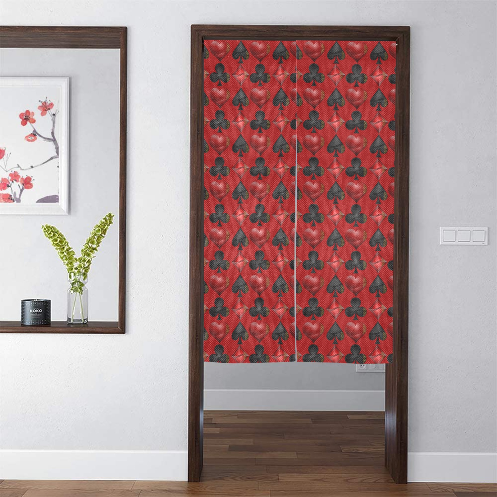 Las Vegas Playing Card Symbols on Red Door Curtain Tapestry