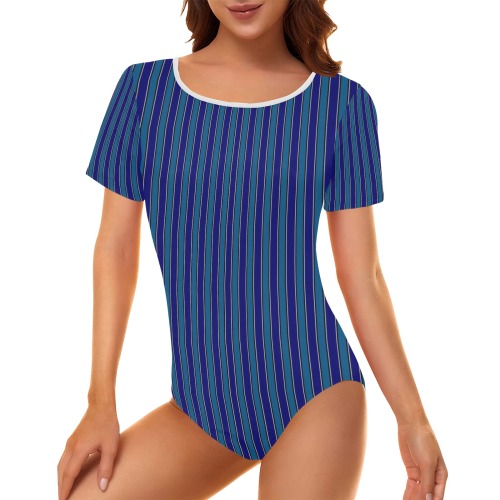 Classic Blue Stripes Women's Short Sleeve Bodysuit