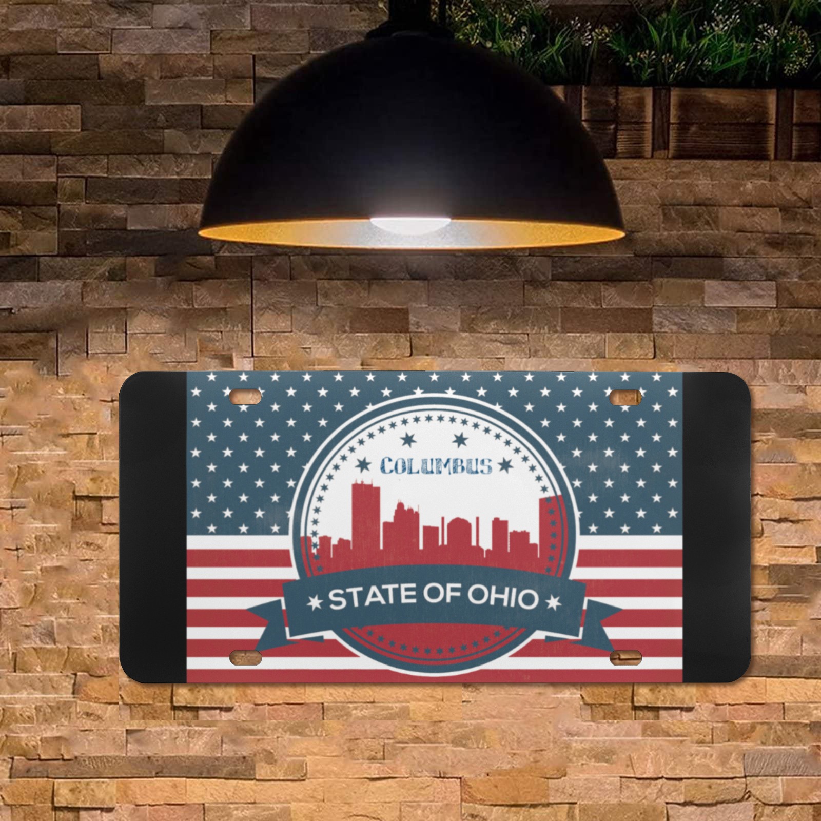 Columbus Ohio Retro American Flag Custom License Plate