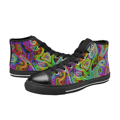 Abstract Retro Neon Pattern Background Design Women's Classic High Top Canvas Shoes (Model 017)