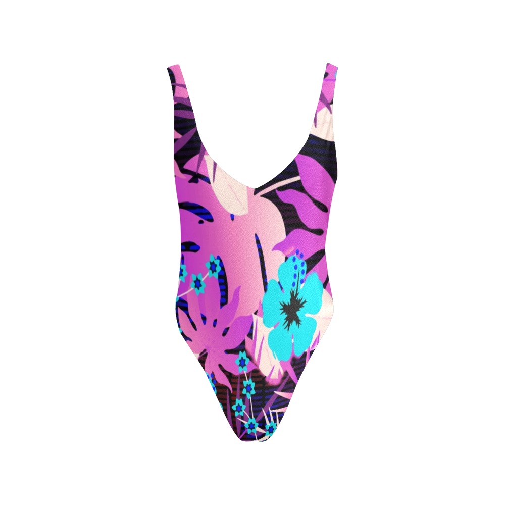 GROOVY FUNK THING FLORAL PURPLE Sexy Low Back One-Piece Swimsuit (Model S09)