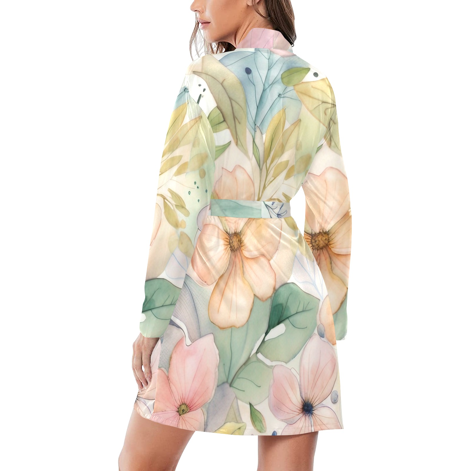 Watercolor Floral 1 Women's Long Sleeve Belted Night Robe