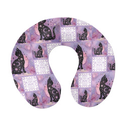 Purple Cosmic Cats Patchwork Pattern U-Shape Travel Pillow