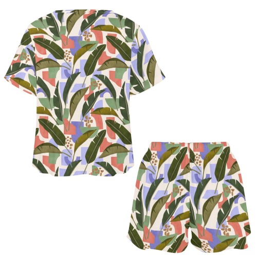 Tropical abstract shapes 935 Women's Mid-Length Shorts Pajama Set