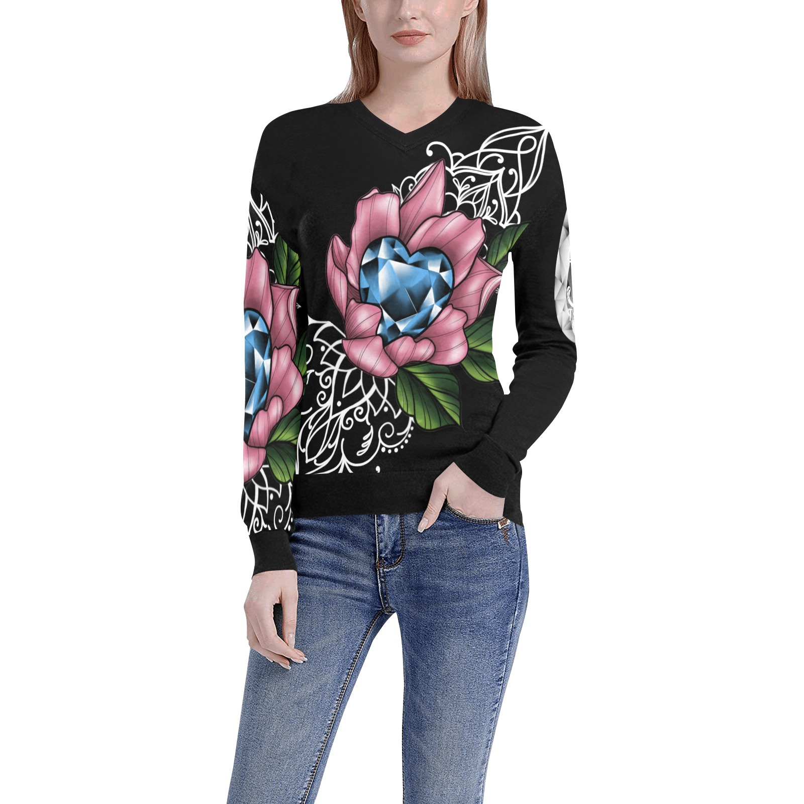 3t gemstone sweater Women's All Over Print V-Neck Sweater (Model H48)