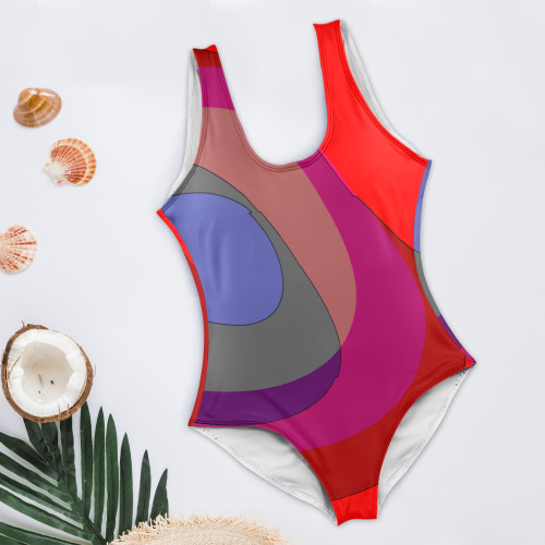 Red Abstract 714 Women's High Cut Backless Swimsuit (Model S50)