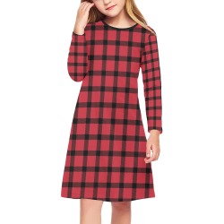 Red and Black Checks Girls' Long Sleeve Dress (Model D59)