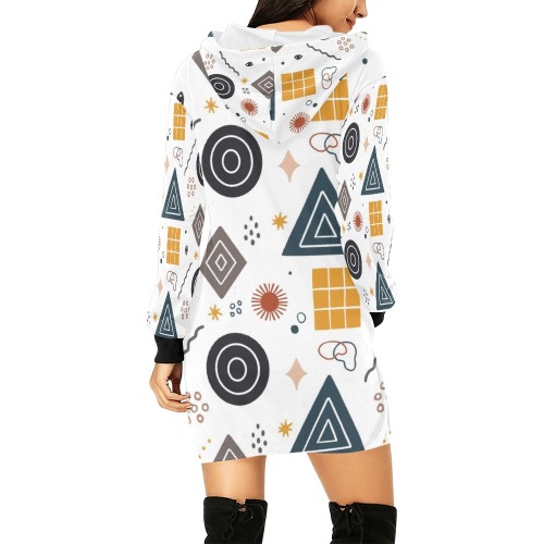 Black and Gold Geometric Abstract All Over Print Hoodie Mini Dress (Model H27)