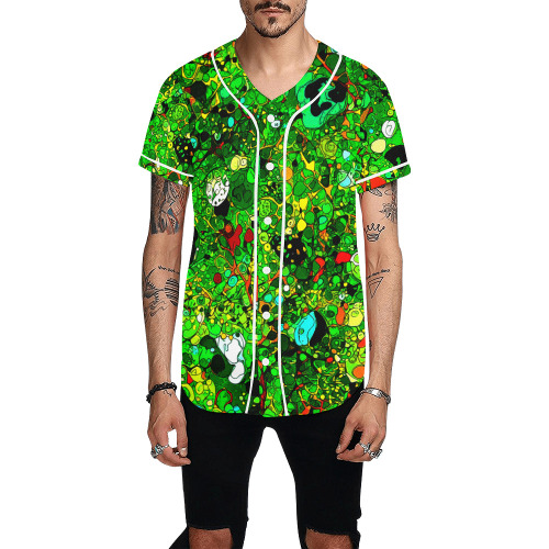 Green Abstract Art 409 All Over Print Baseball Jersey for Men (Model T50)