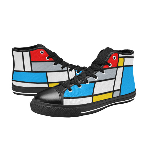 Mondrian Style Color Composition Geometric Retro Art High Top Canvas Shoes for Kid (Model 017)