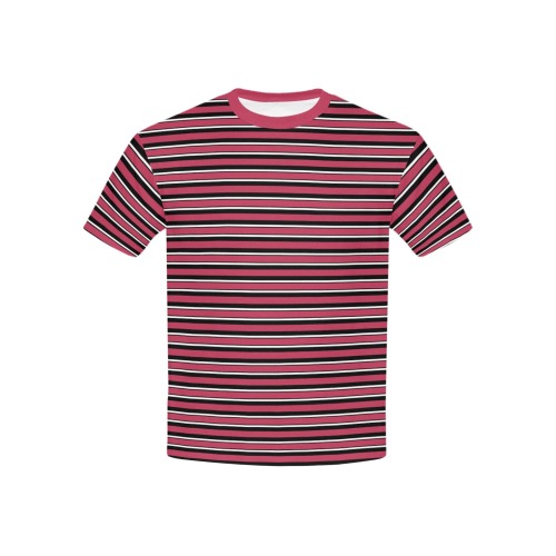Magenta, Black and White Stripes Kids' All Over Print T-shirt (USA Size) (Model T40)