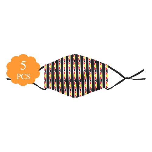 Kente Stripes 3D Mouth Mask with Drawstring (Pack of 5 & 10 Filters Included) (Model M04)