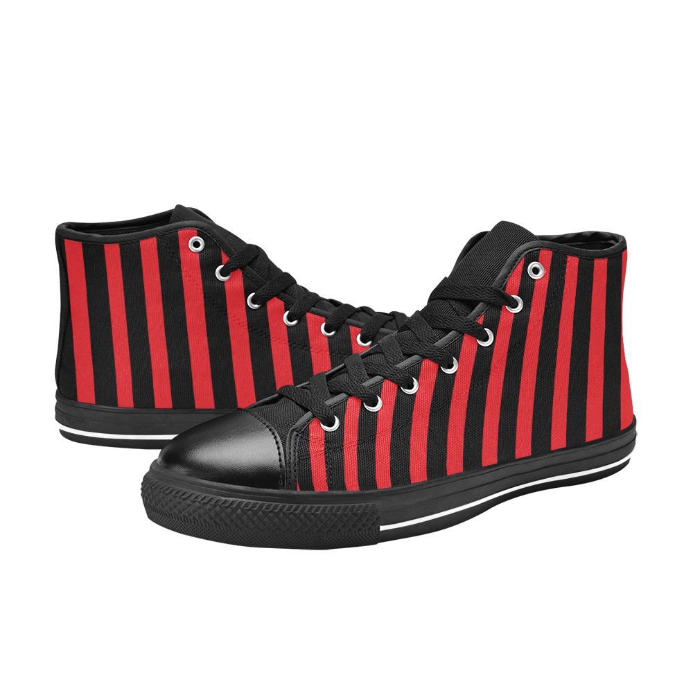 Red and Black Stripes Men’s Classic High Top Canvas Shoes (Model 017)