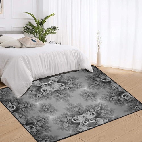 Cloudy Day in the Garden Frost Fractal Area Rug with Black Binding 7'x5'