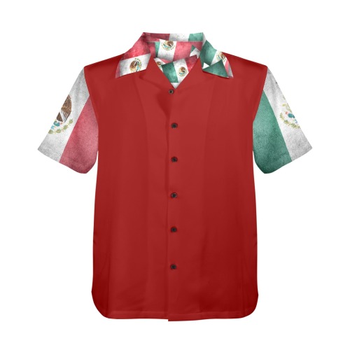 Mexican Flags on Red Men's All Over Print Hawaiian Shirt (Model T58)